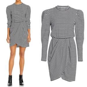 Derek Lam 10 Crosby Nyla Black White Stripe Cotton Knit Mini Dress L
